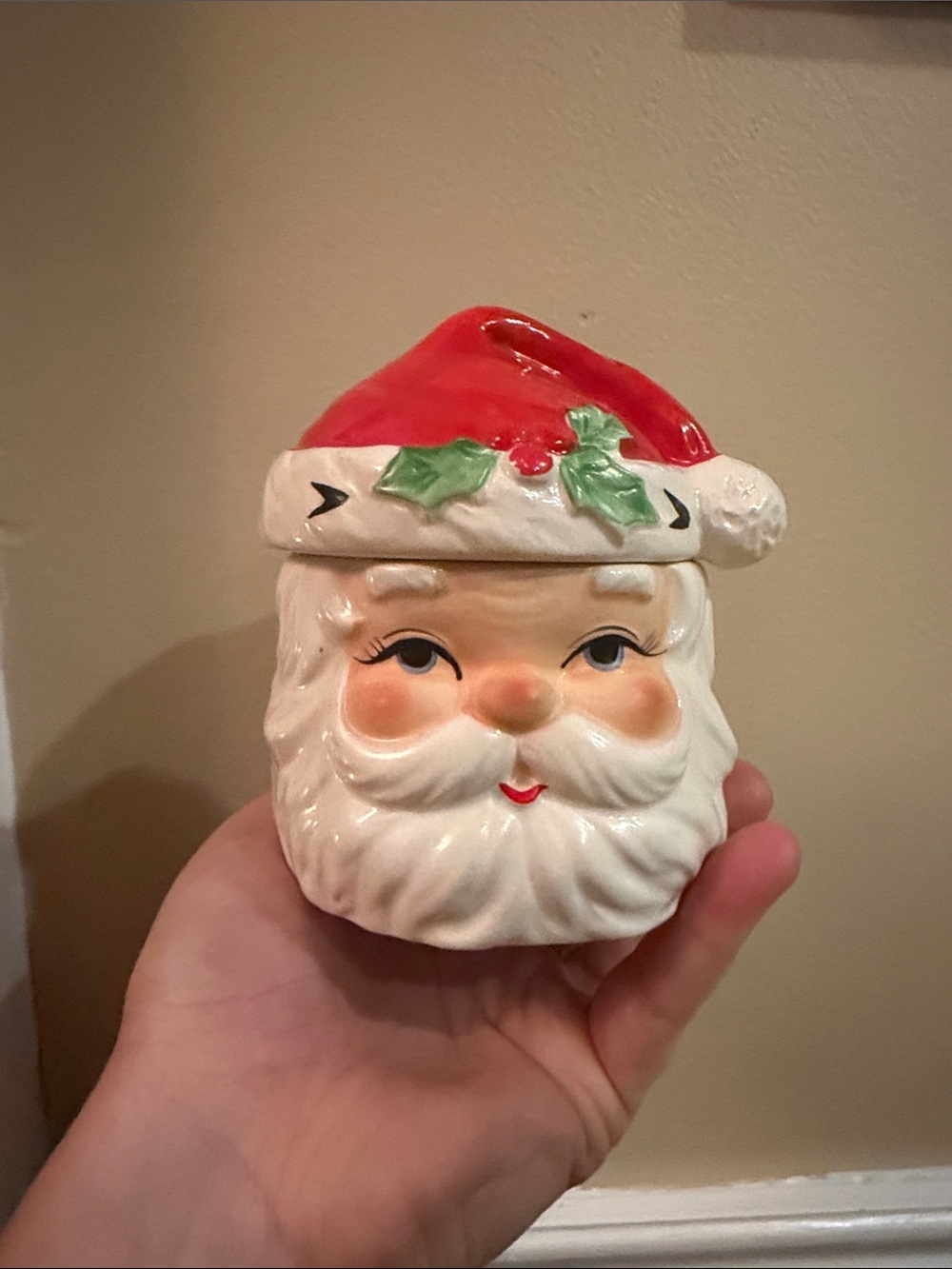 Vintage Santa Face Ceramic Candle Holder Sugar Dish Decor Japan